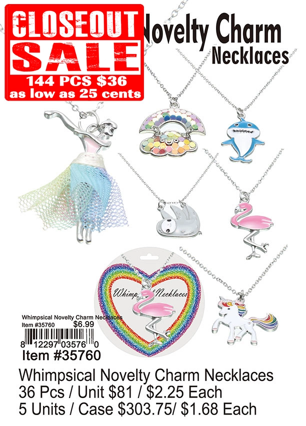 Whimpsical Novelty Charm Necklaces - Closeout 144 Pcs.